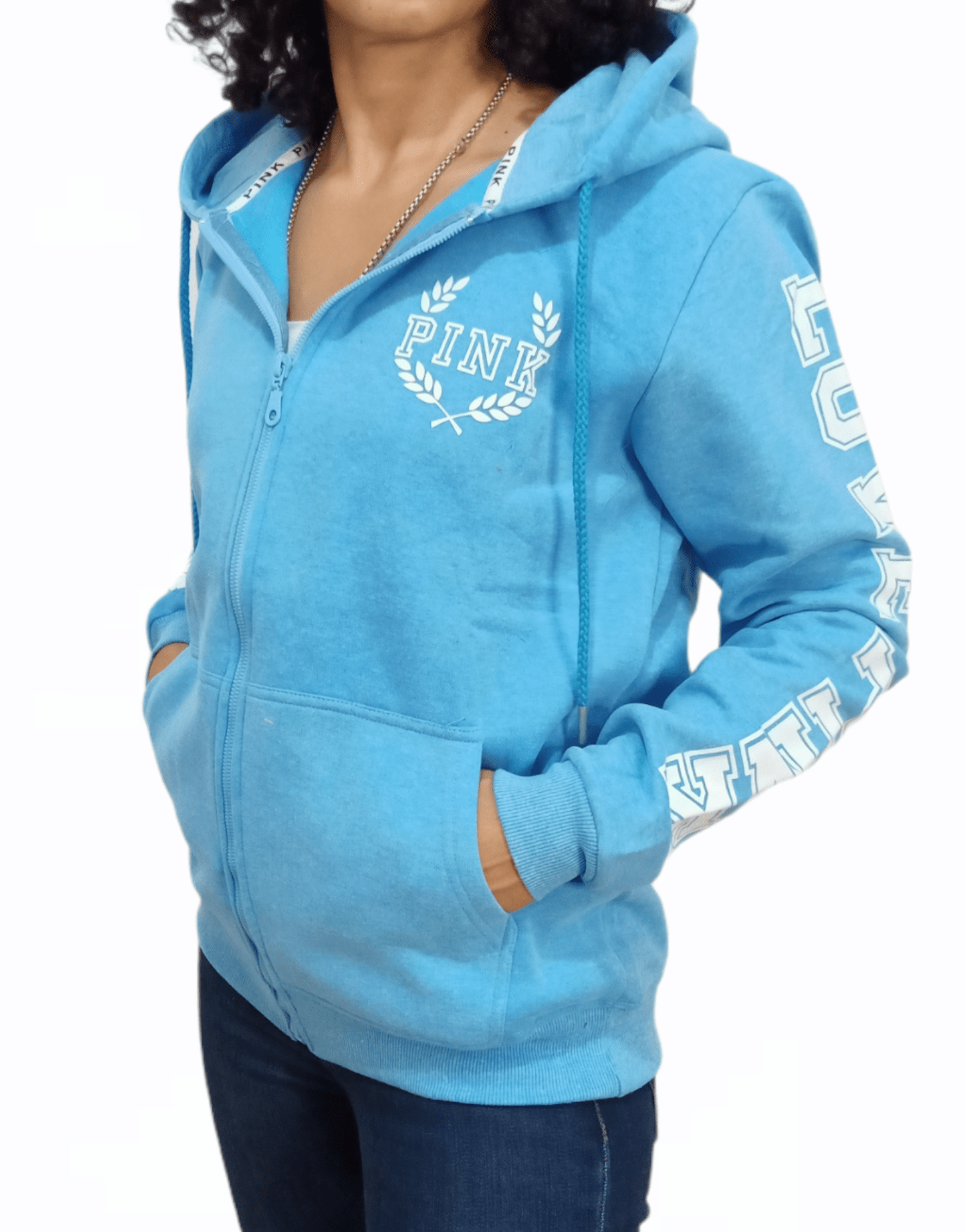 ElOutlet Women Sportsn Hoodie Jacket PINK Women Hoodie Jacket - Shoulder Print - Neon Blue