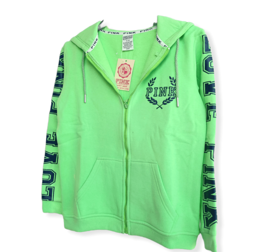 ElOutlet Women Sportsn Hoodie Jacket PINK Women Hoodie Jacket - Shoulder Print - Neon Green