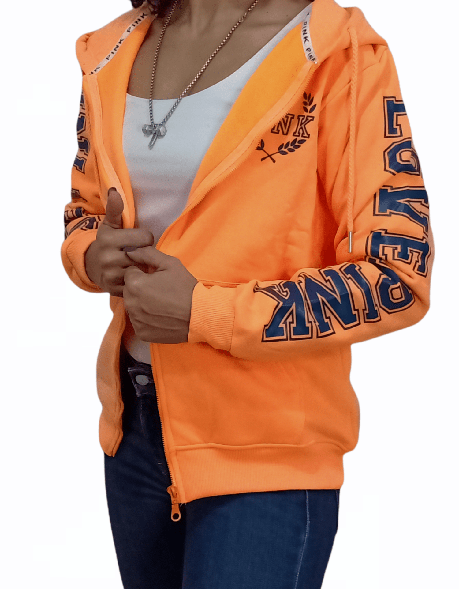 ElOutlet Women Sportsn Hoodie Jacket PINK Women Hoodie Jacket - Shoulder Print - Neon Orange