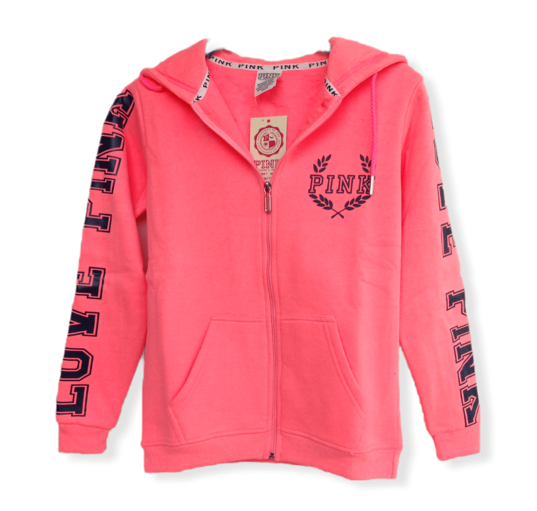 ElOutlet Women Sportsn Hoodie Jacket PINK Women Hoodie Jacket - Shoulder Print - Neon Pink