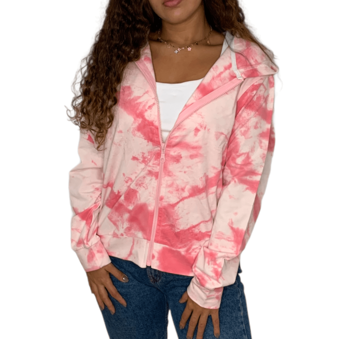 ElOutlet Women Sportsn Hoodie Jacket Tie Dye Hoodie Bershka Jacket - Pink