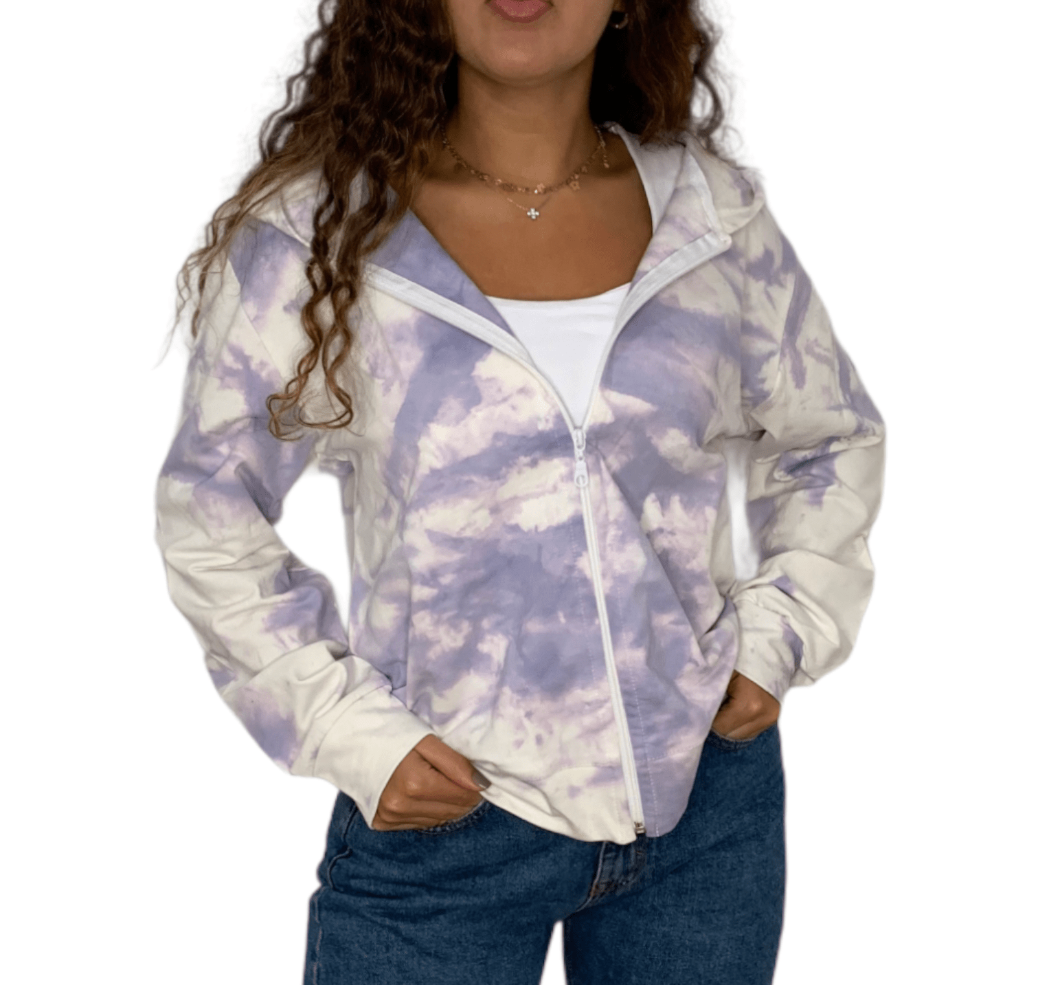 ElOutlet Women Sportsn Hoodie Jacket Tie Dye Hoodie Bershka Jacket - Purple