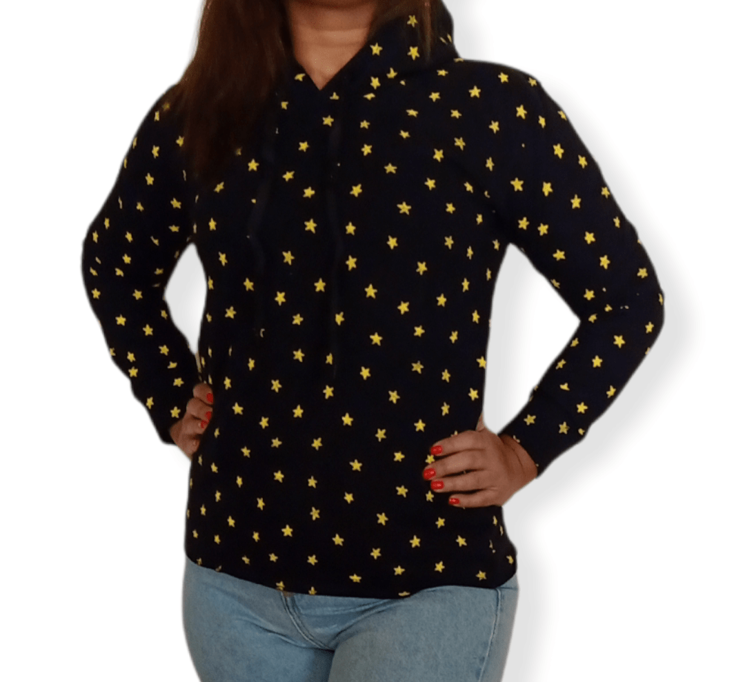 ElOutlet Women Sportsn Hoodie Jacket Women Hoodie Sweatshirt - black x yellow stars