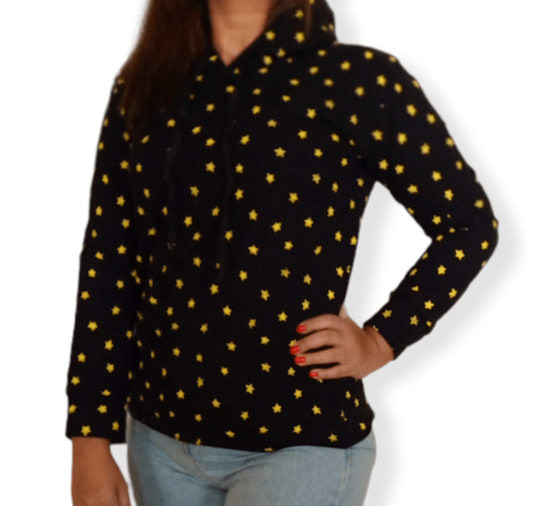 ElOutlet Women Sportsn Hoodie Jacket Women Hoodie Sweatshirt - black x yellow stars
