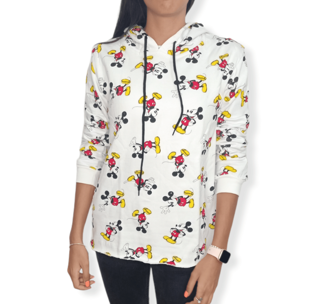 ElOutlet Women Sportsn Hoodie Jacket Women Hoodie Sweatshirt - White Mickey