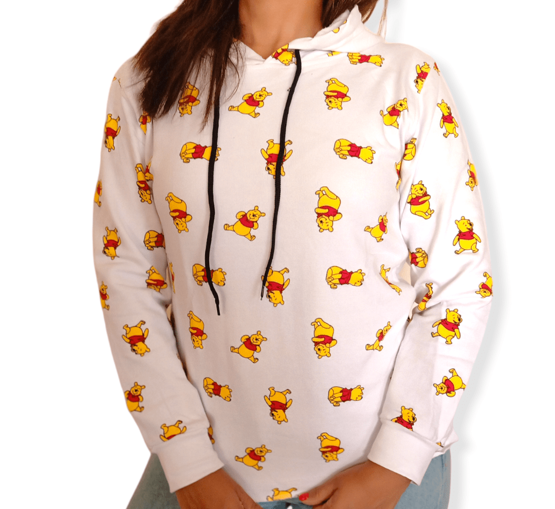 ElOutlet Women Sportsn Hoodie Jacket Women Hoodie Sweatshirt - White Pooh