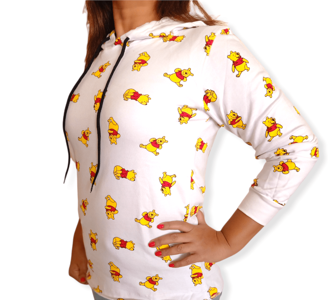 ElOutlet Women Sportsn Hoodie Jacket Women Hoodie Sweatshirt - White Pooh
