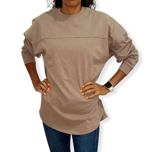 ElOutlet Women Sweatshirt (Oversized) Women Sweatshirt - Café