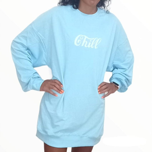 ElOutlet Women Sweatshirt (Oversized) Women Sweatshirt Chill - Baby Blue