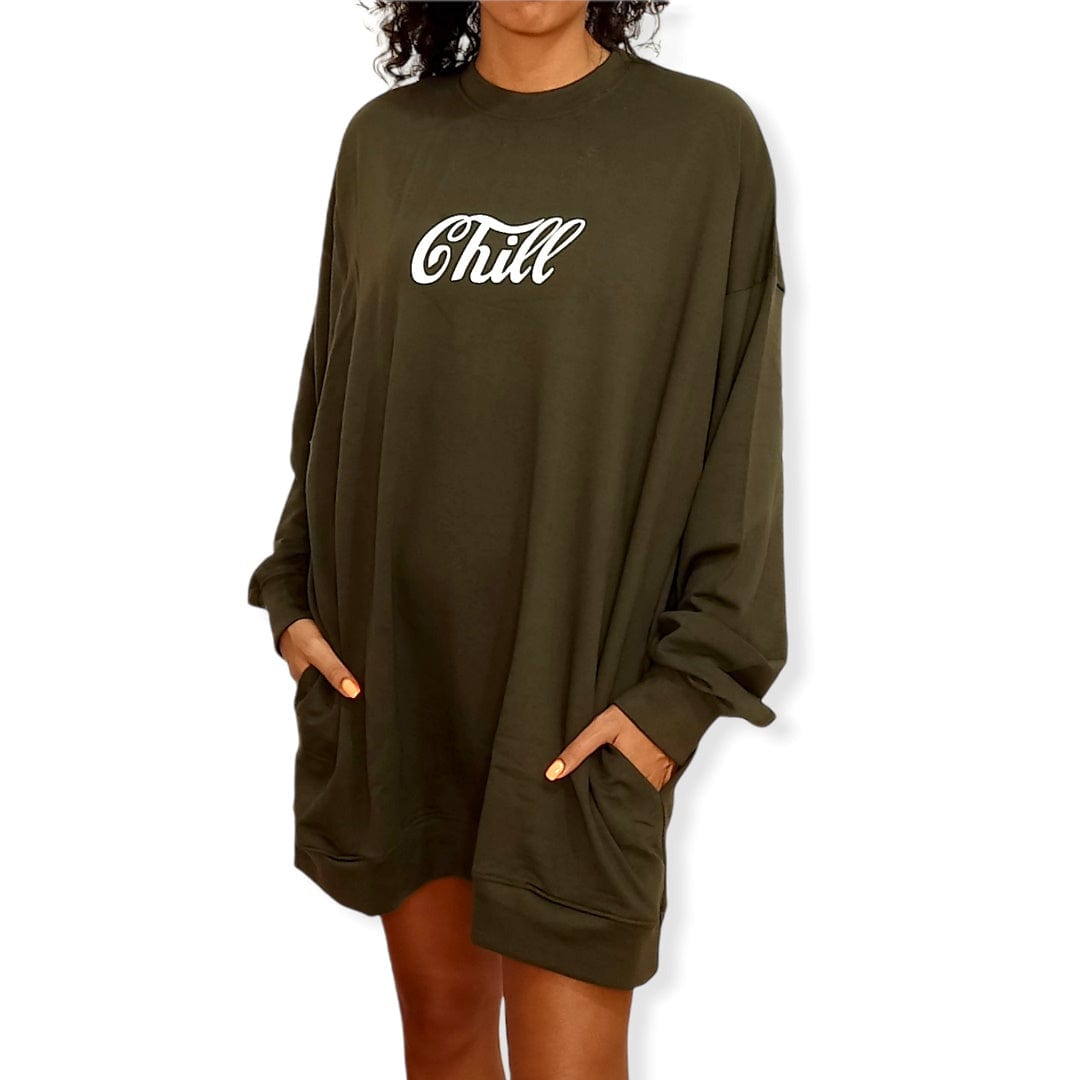ElOutlet Women Sweatshirt (Oversized) Women Sweatshirt Chill - Dark Green