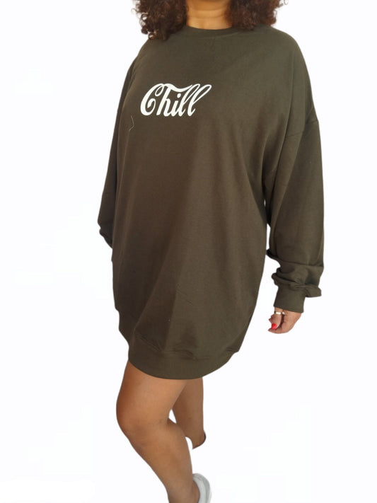 ElOutlet Women Sweatshirt (Oversized) Women Sweatshirt Chill - Dark Green