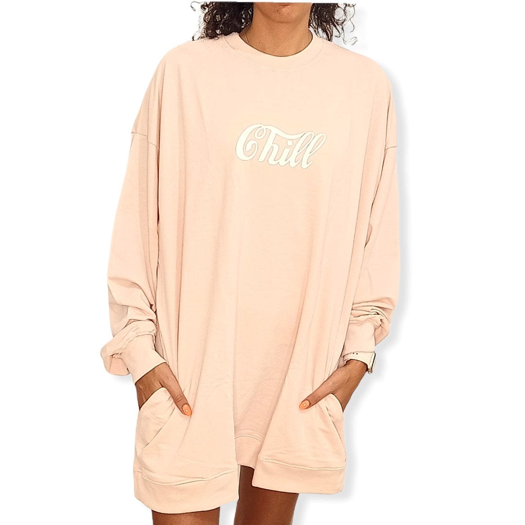 ElOutlet Women Sweatshirt (Oversized) Women Sweatshirt Chill - Pink