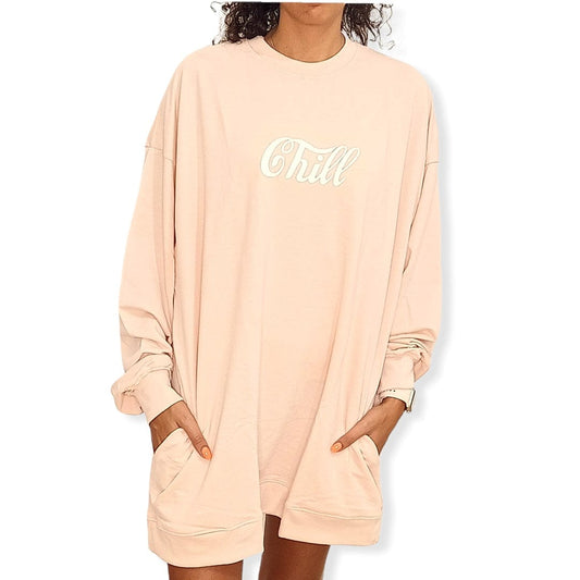 ElOutlet Women Sweatshirt (Oversized) Women Sweatshirt Chill - Pink