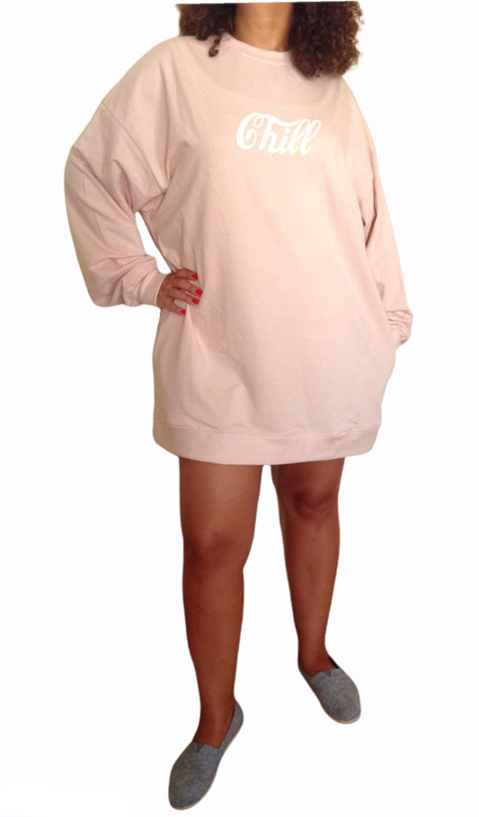 ElOutlet Women Sweatshirt (Oversized) Women Sweatshirt Chill - Pink