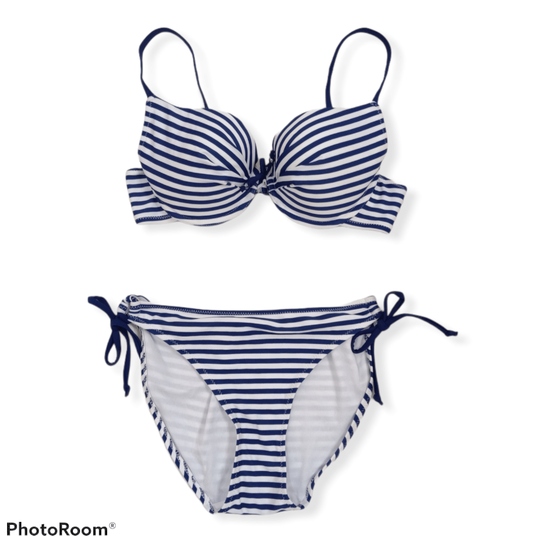 ElOutlet Women Swimwear Blue & White Stripes Bikini
