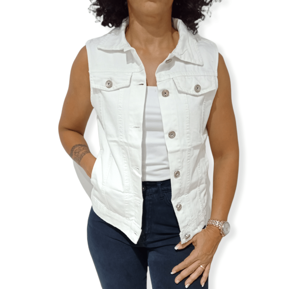 ElOutlet Women Vest Women Jeans Vest - white