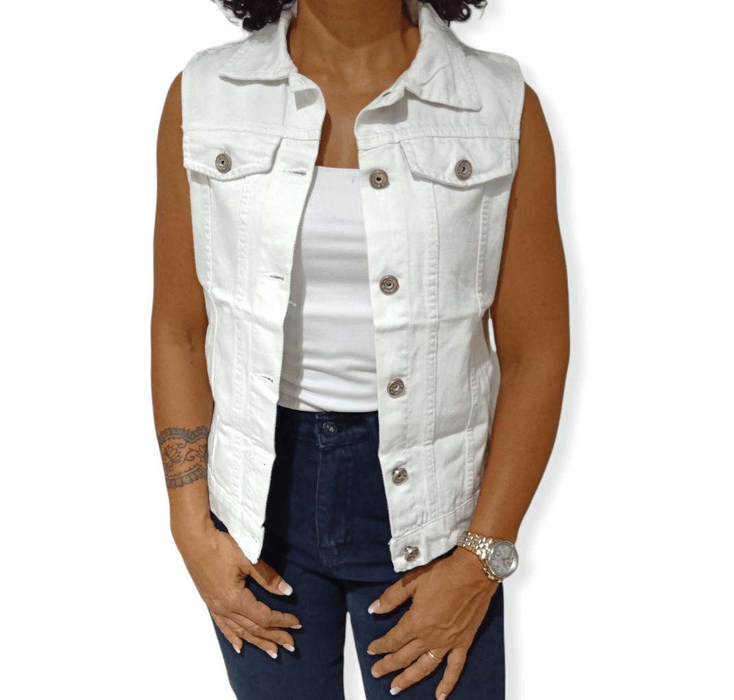 ElOutlet Women Vest Women Jeans Vest - white