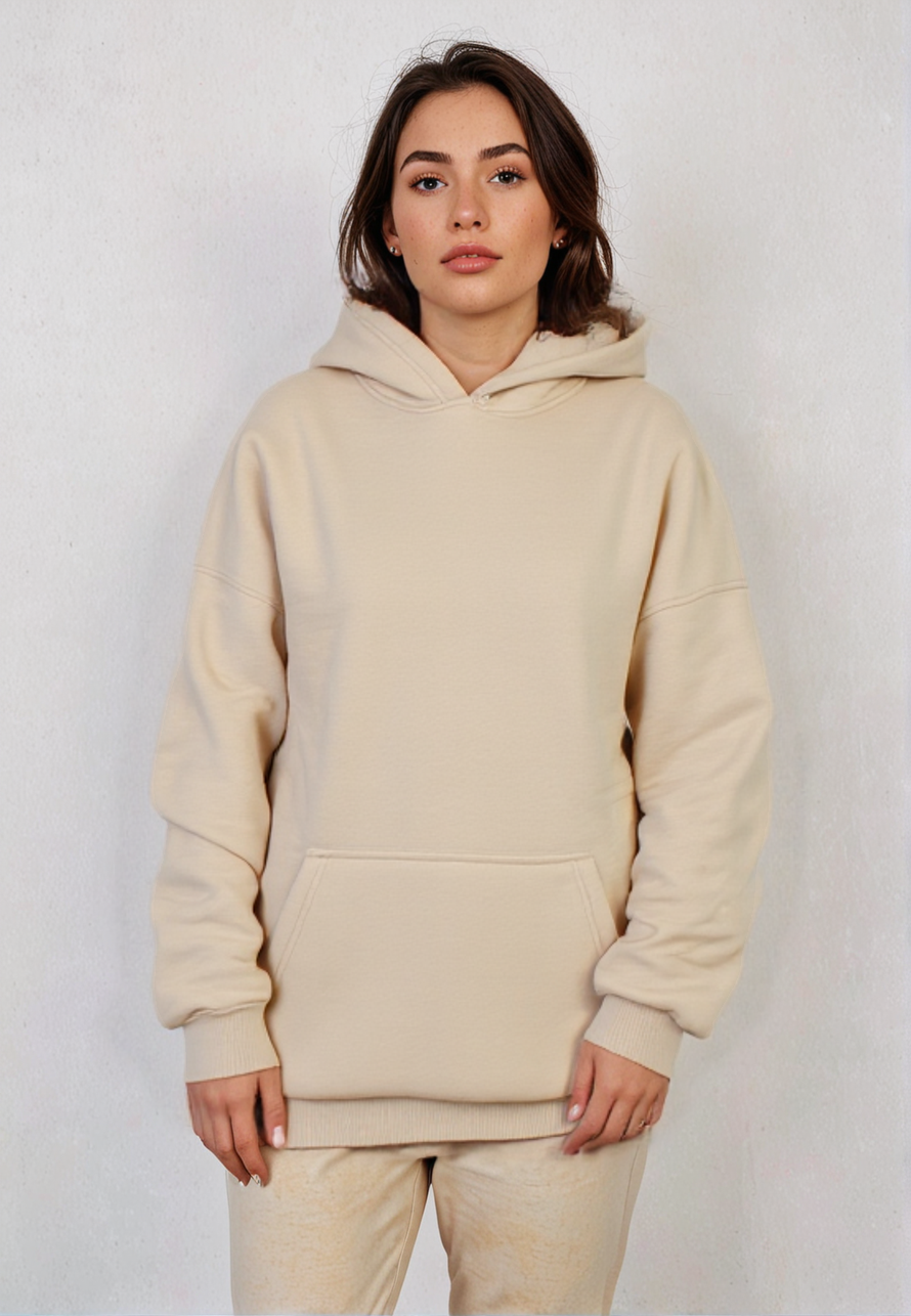 Women Over Sized Basic Hoodie Sweater (Beige)