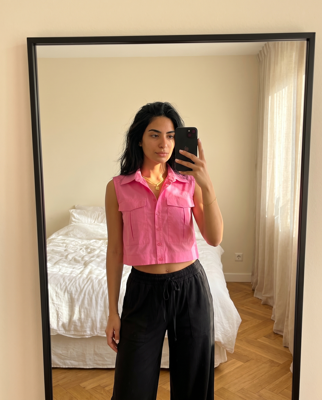 Women Sleeveless Crop Shirt Oversized