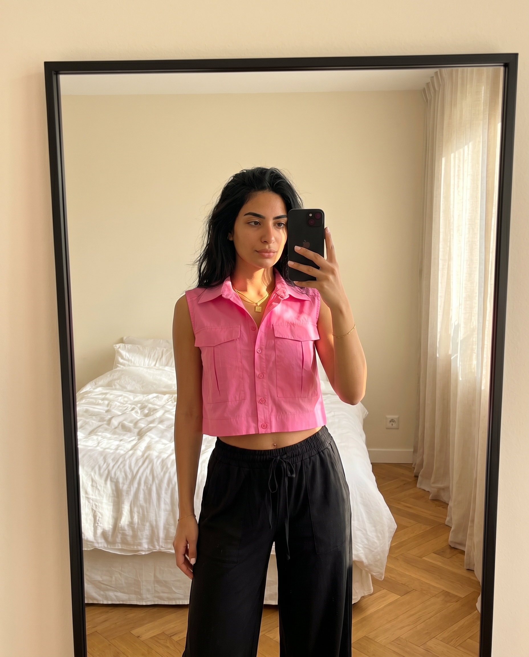 Women Sleeveless Crop Shirt Oversized