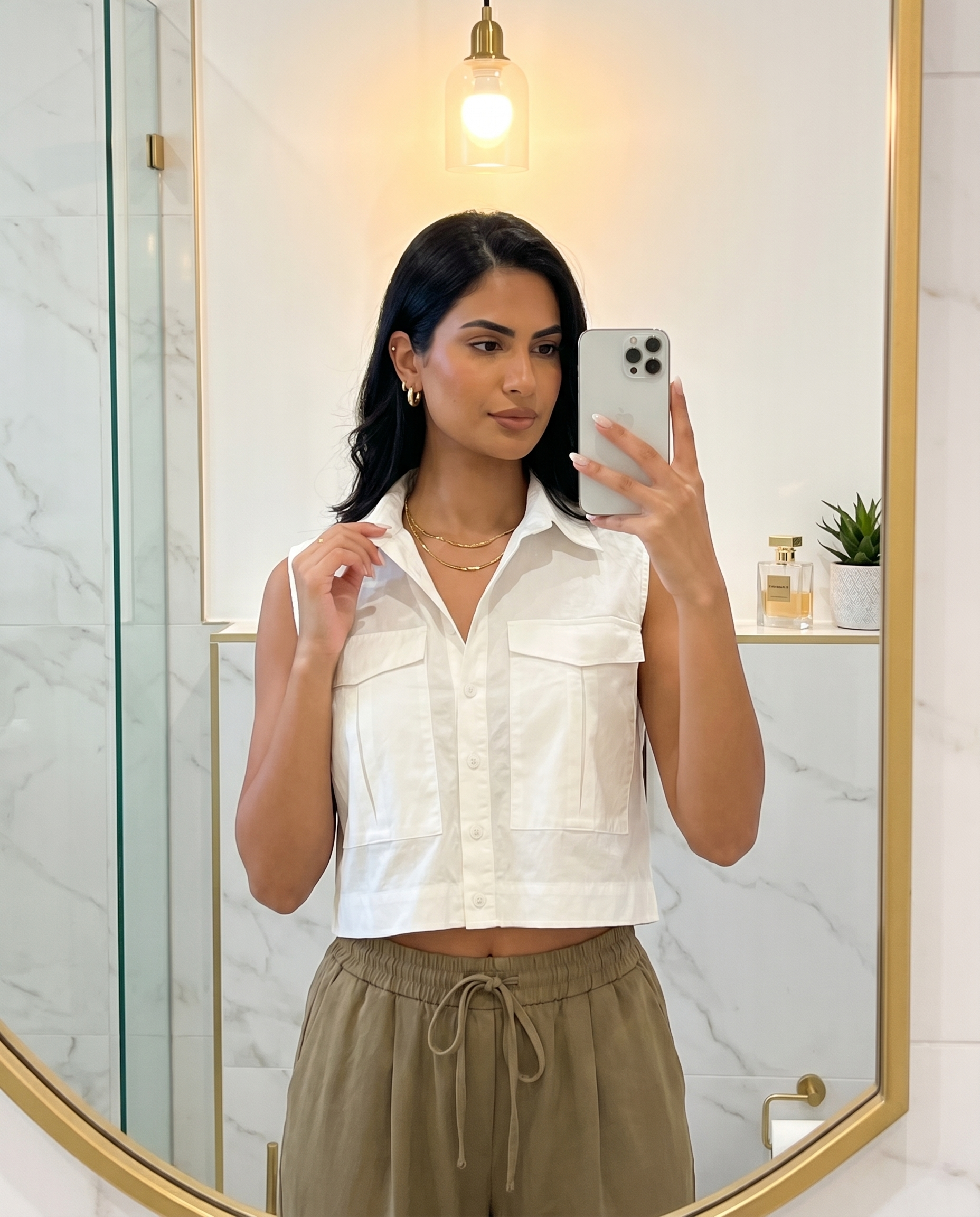 Women Sleeveless Crop Shirt Oversized