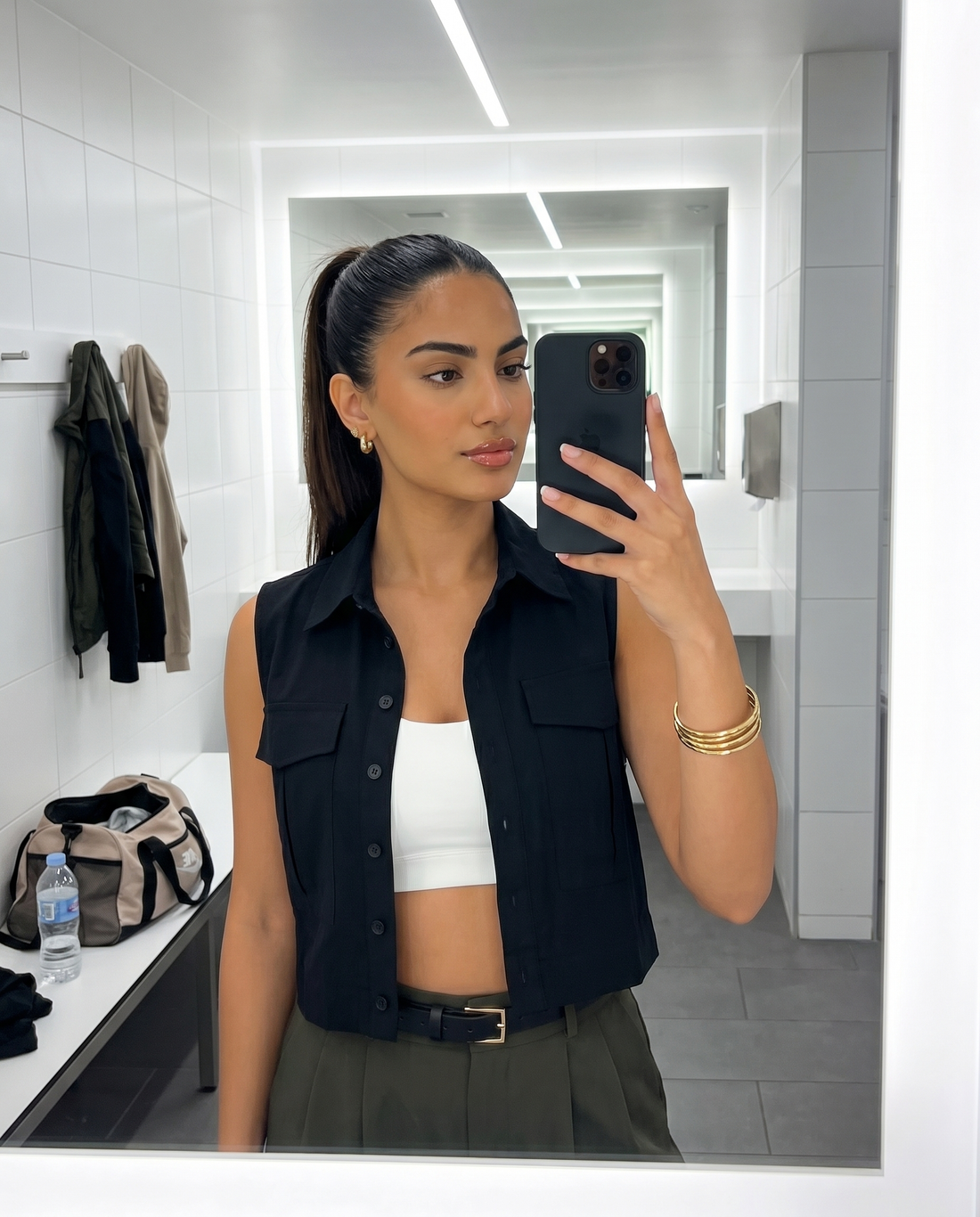 Women Sleeveless Crop Shirt Oversized