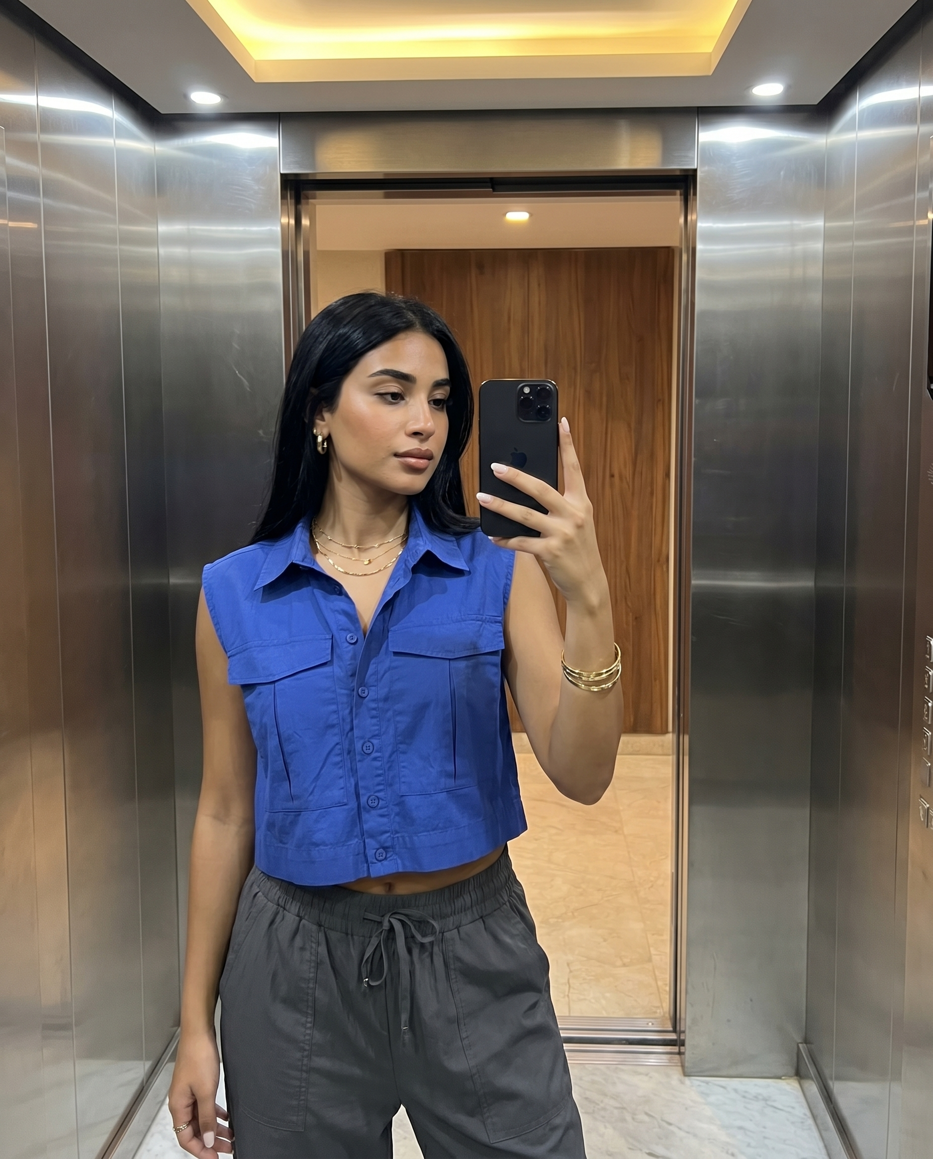 Women Sleeveless Crop Shirt Oversized
