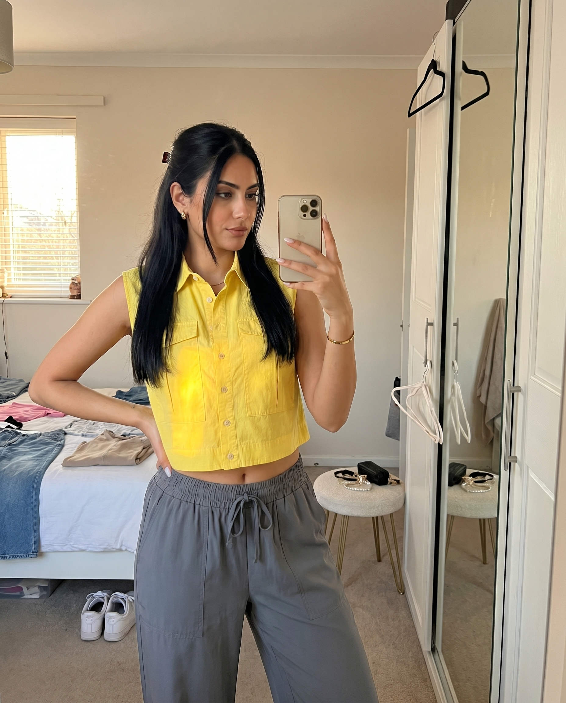 Women Sleeveless Crop Shirt Oversized