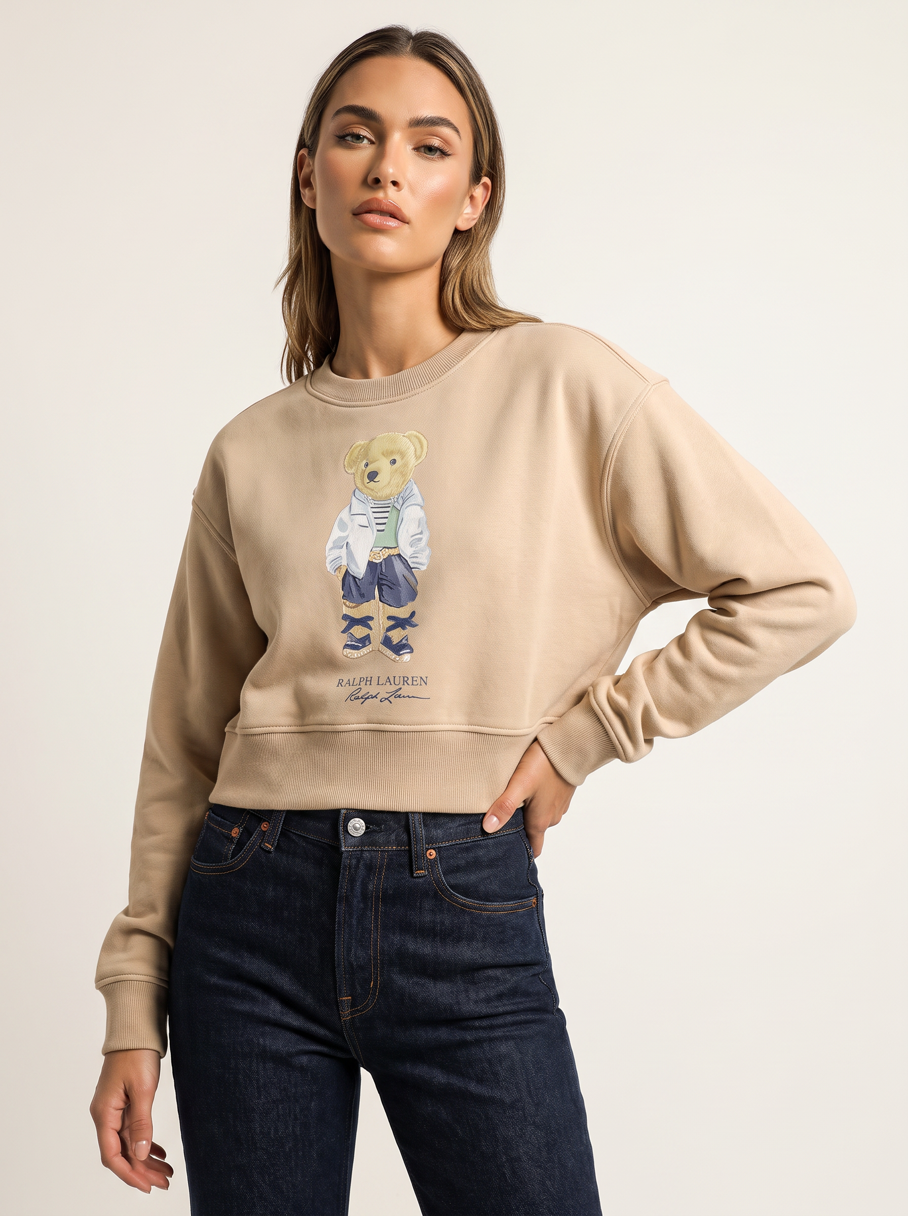 Women Crew Neck Cropped Sweatshirt