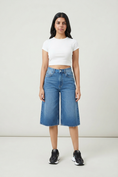 90s Vintage Style Wide-Leg Denim Shorts -Jorts