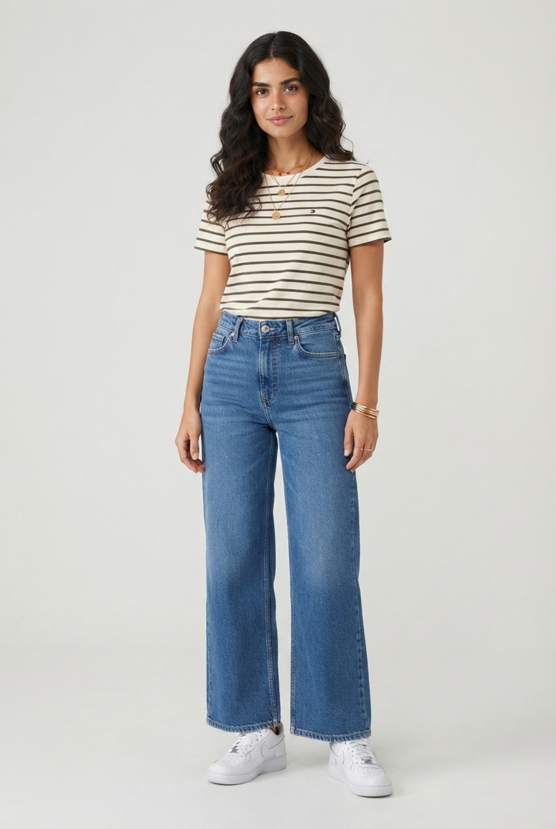 Women Striped Pattern Crew Neck T-shirt