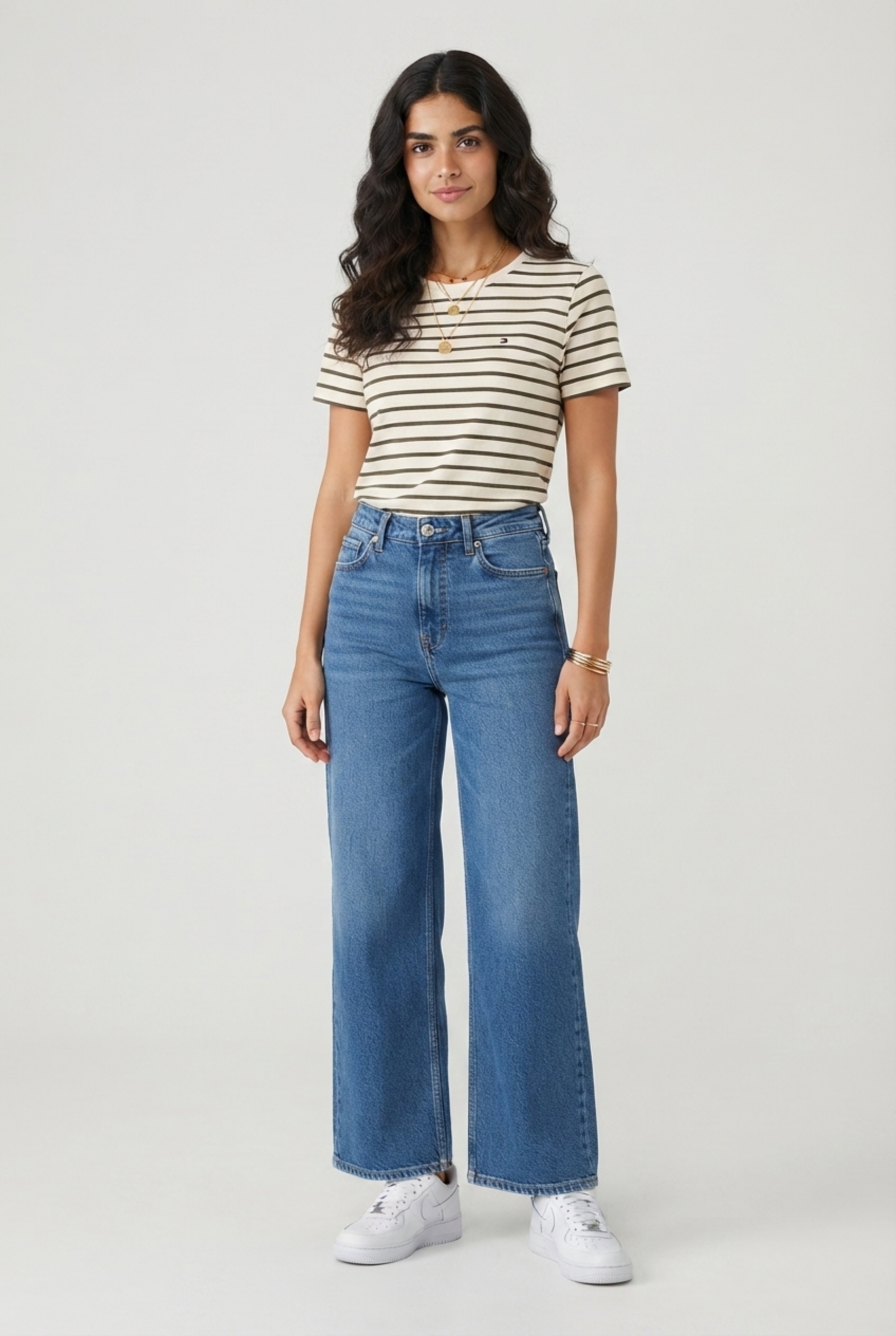 Women Striped Pattern Crew Neck T-shirt