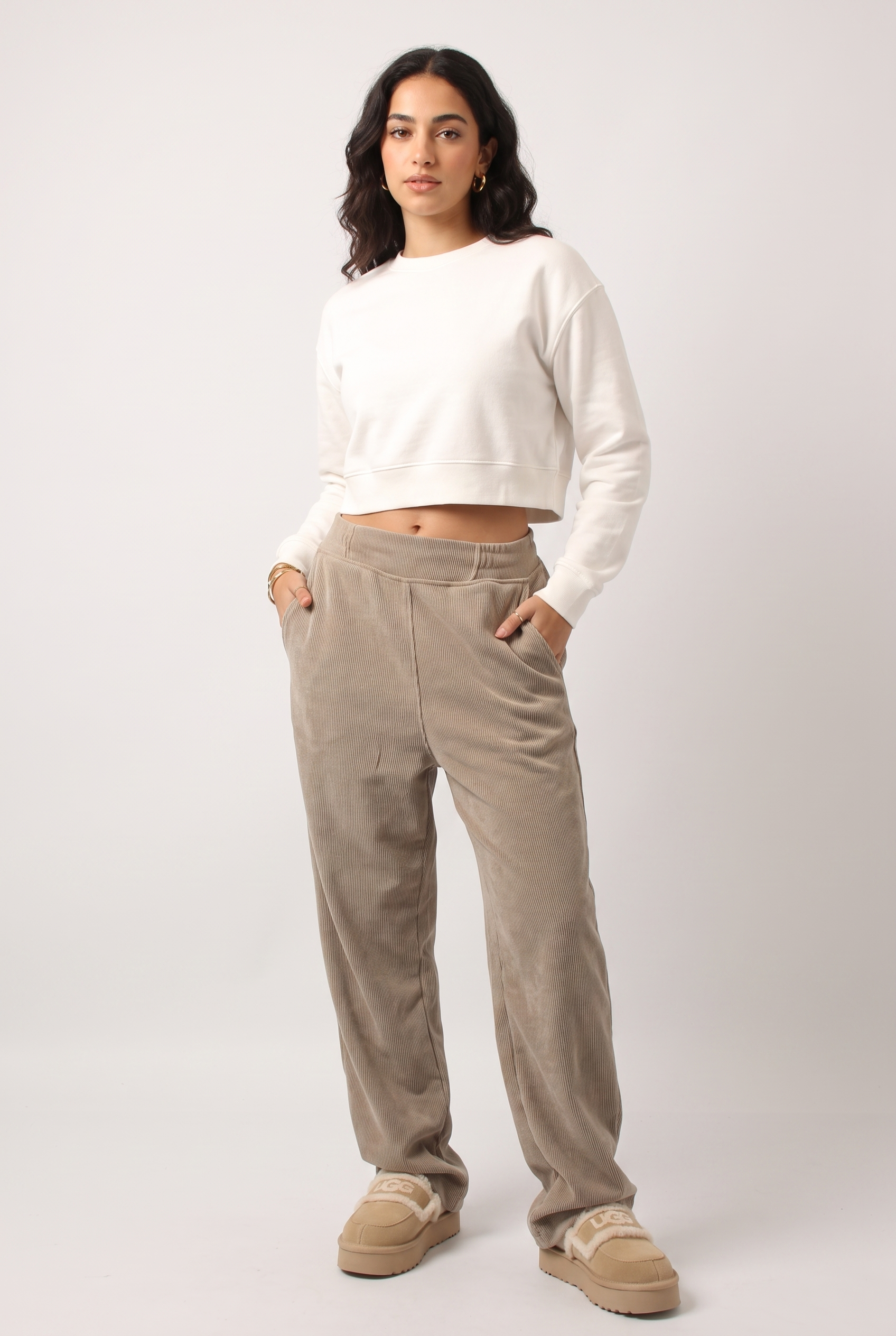 NUT Women Tied Elastic High Waist Velvet Pants