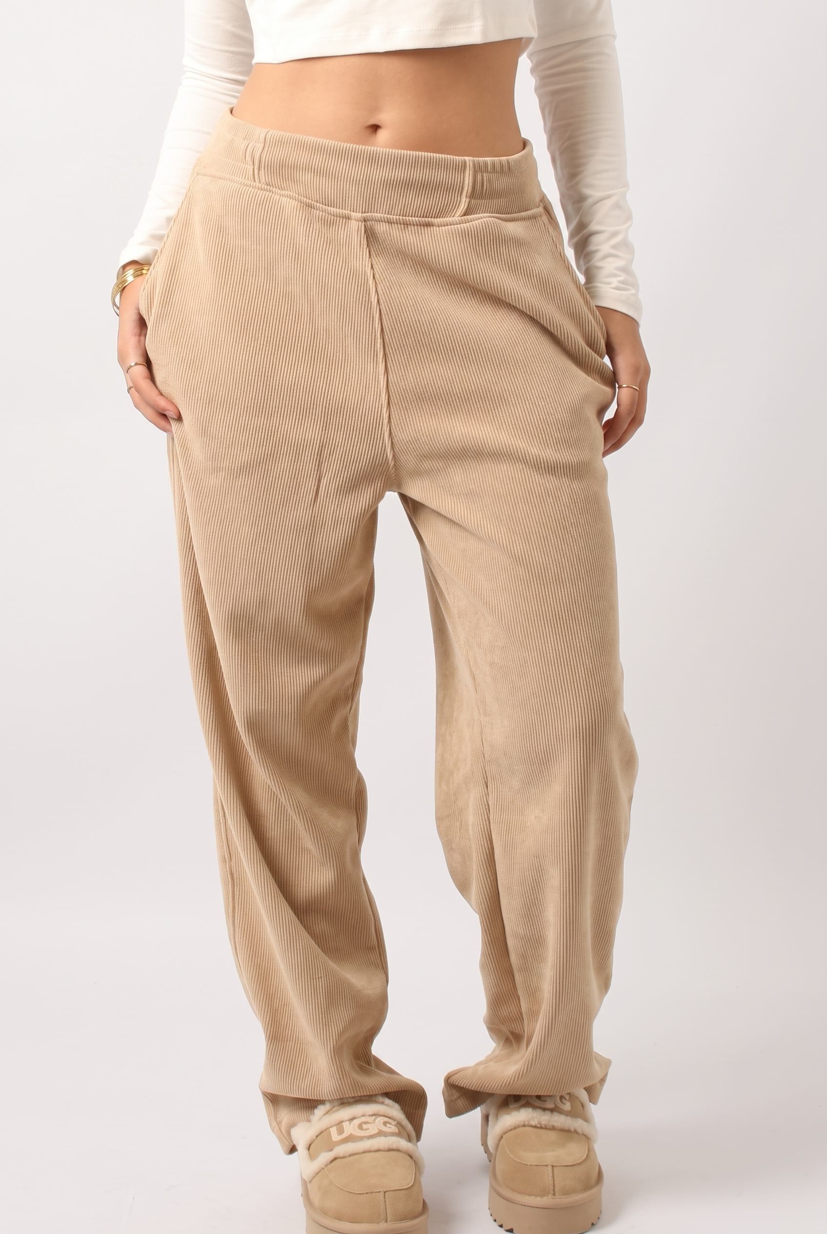 NUT Women Tied Elastic High Waist Velvet Pants