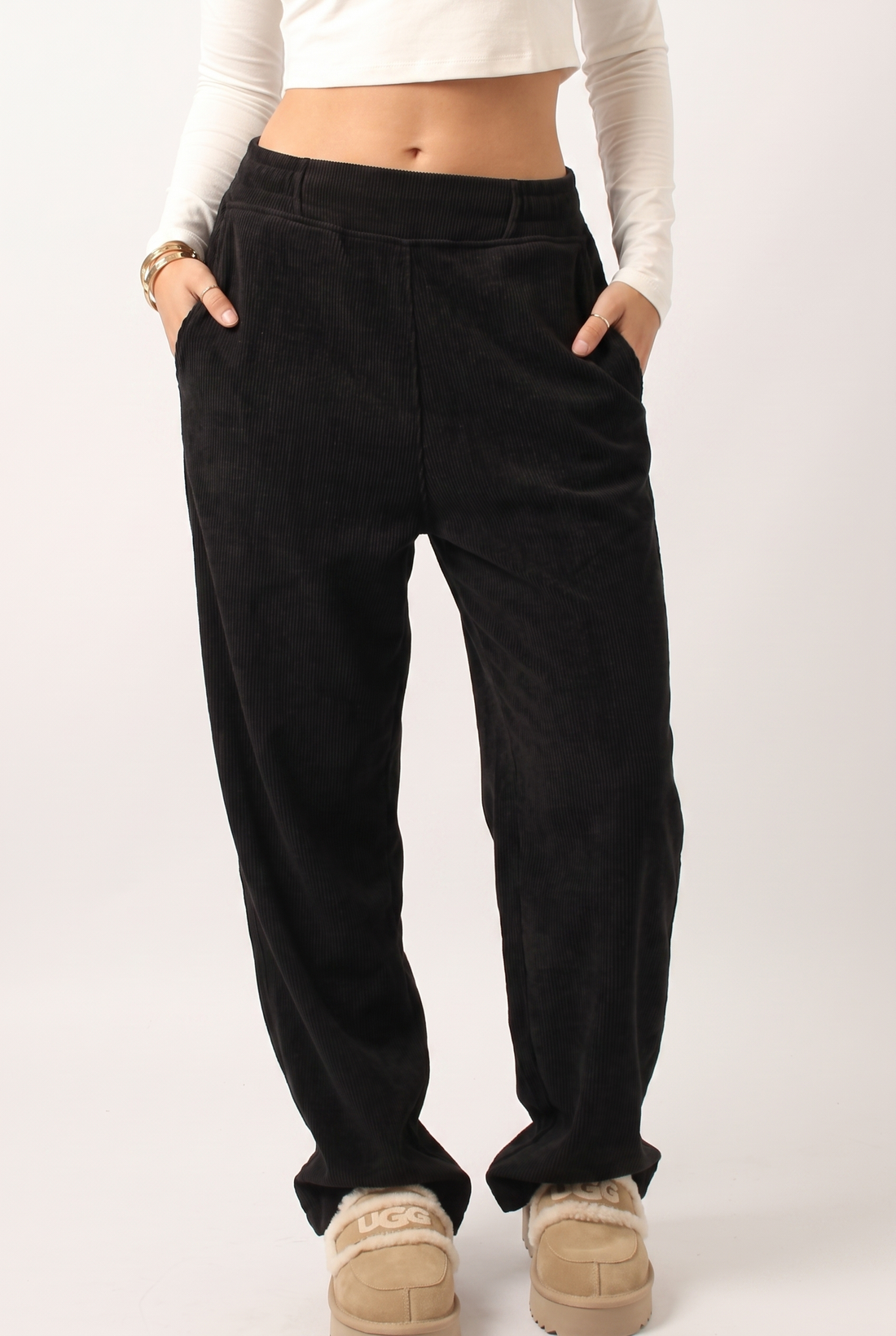 NUT Women Tied Elastic High Waist Velvet Pants