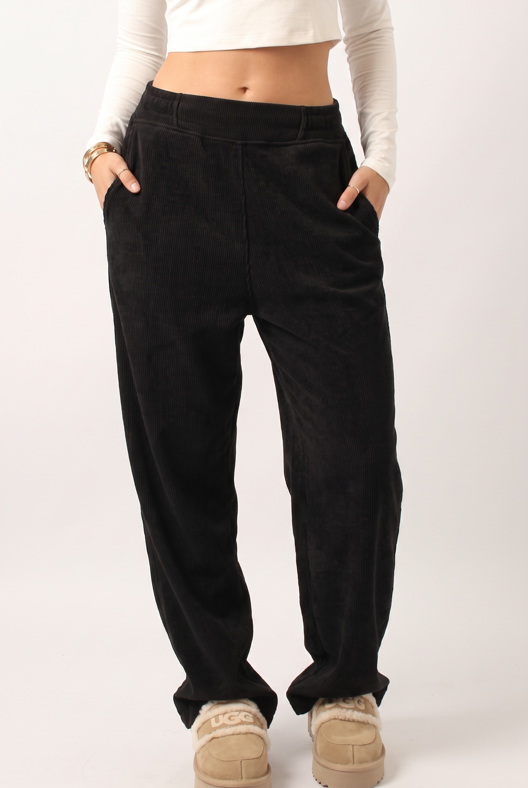NUT Women Tied Elastic High Waist Velvet Pants