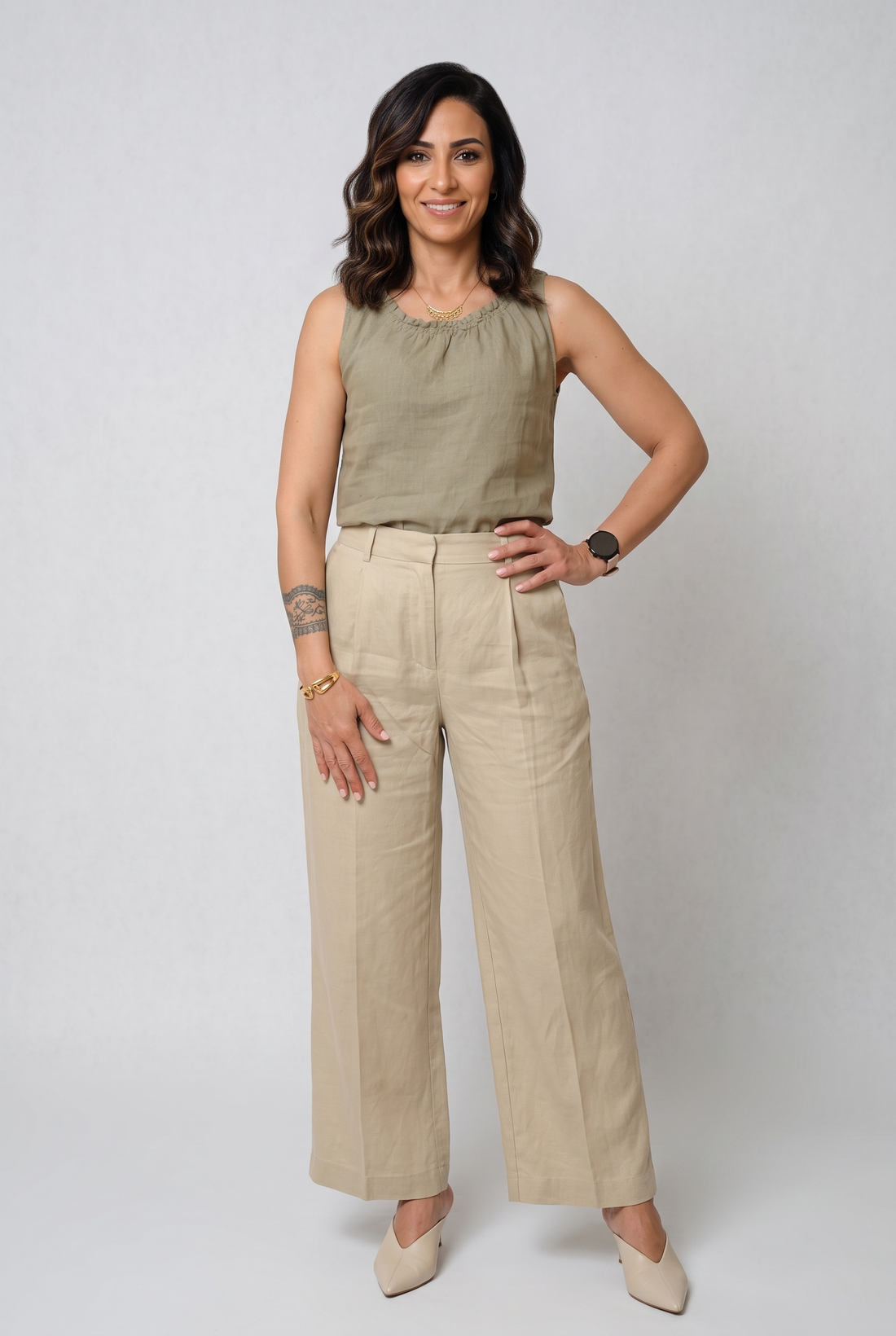 Women Linen Shirt - Oil Green