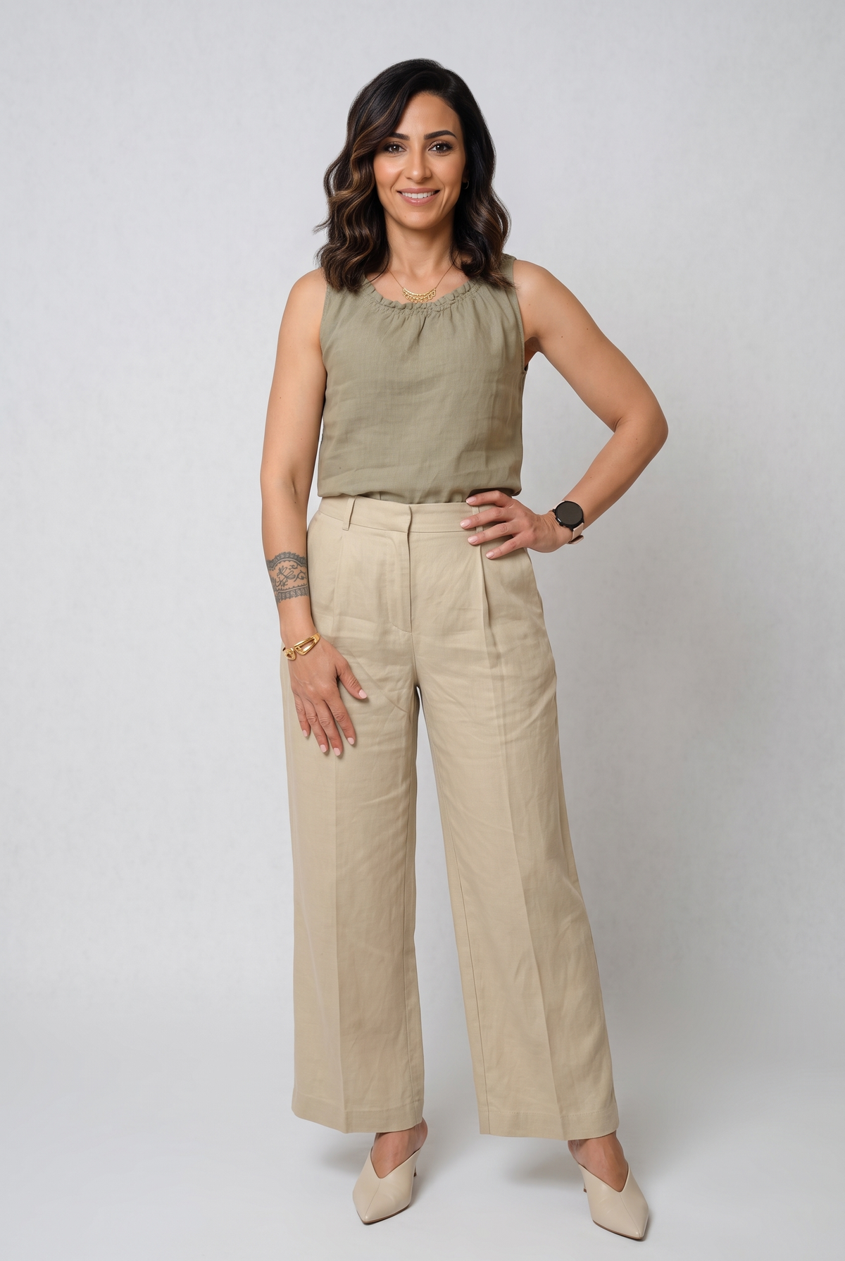 Women Linen Shirt - Oil Green