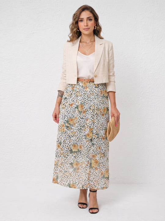 Women Skirt - Chiffon - Flowers Yellow