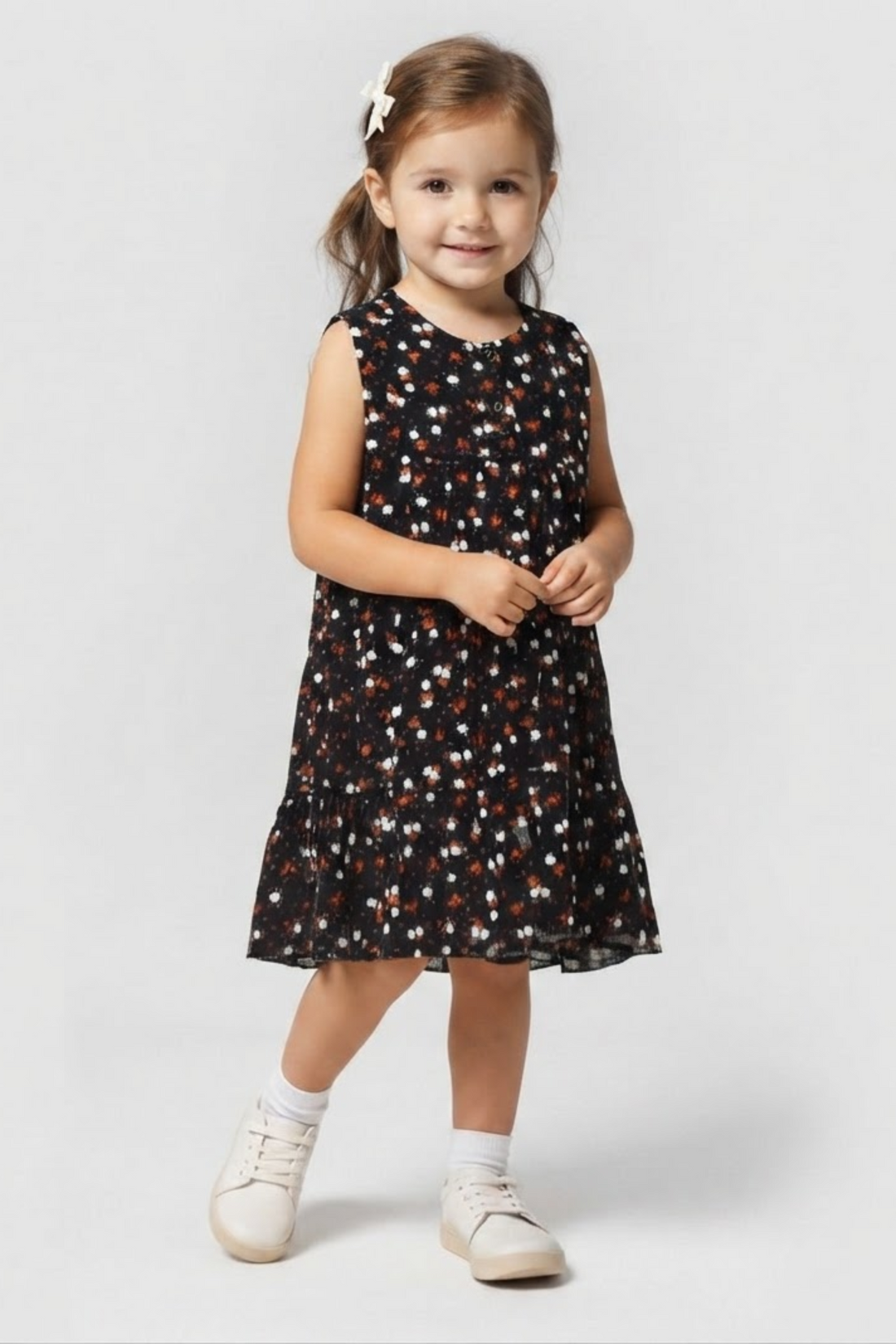 Girls Floral Print Dress (Black)