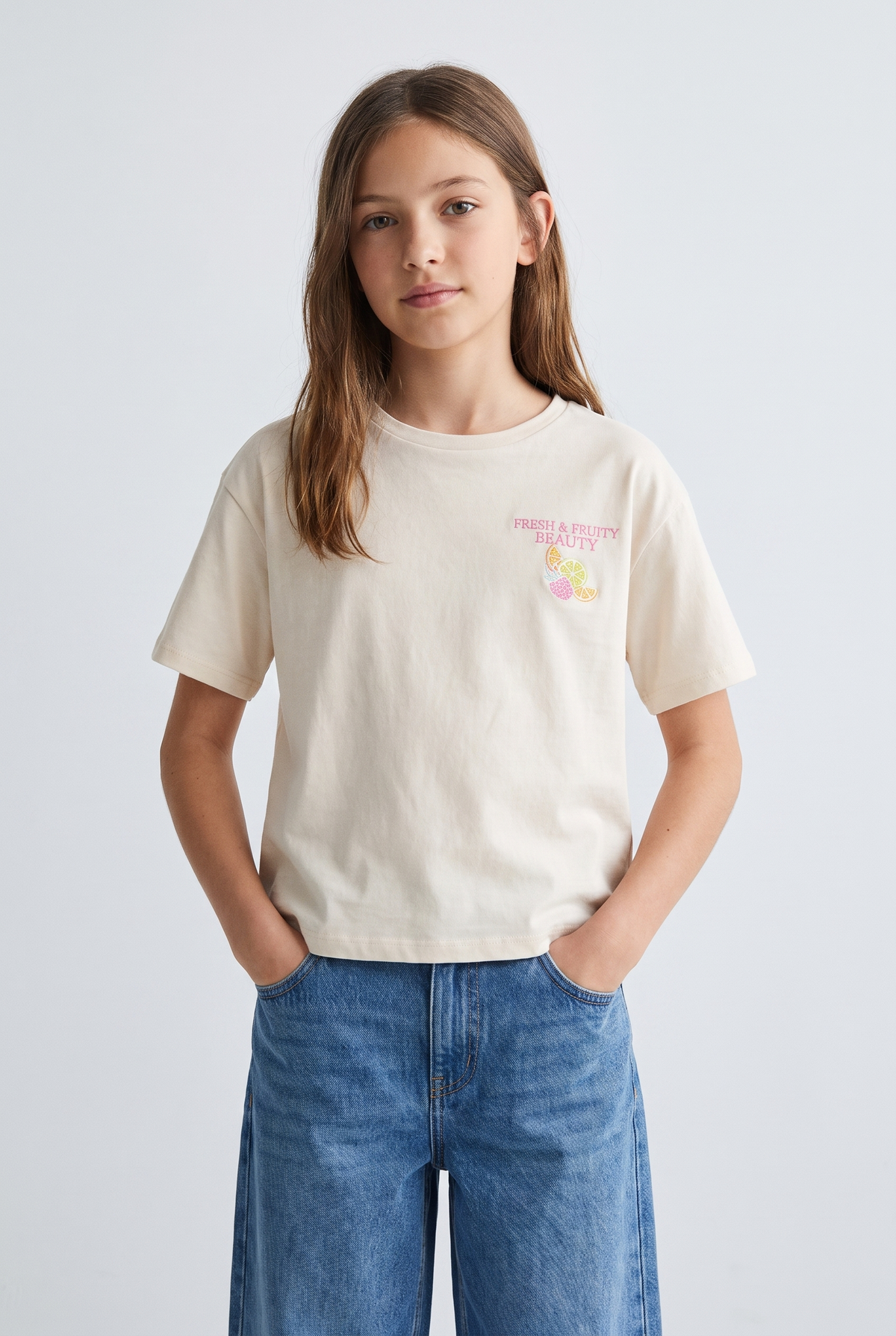 Kids Crew Neck T-Shirt Fruity (Beige)