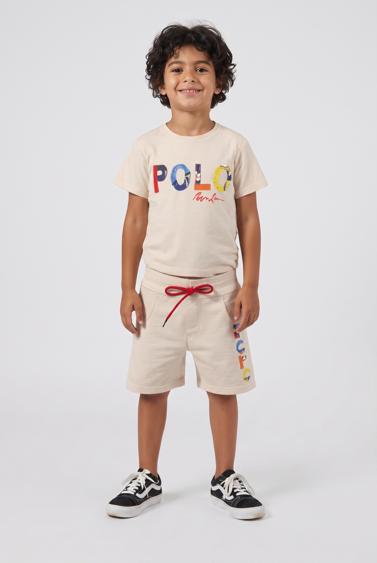 Kids logo jersey T-shirt and shorts set (Beige)