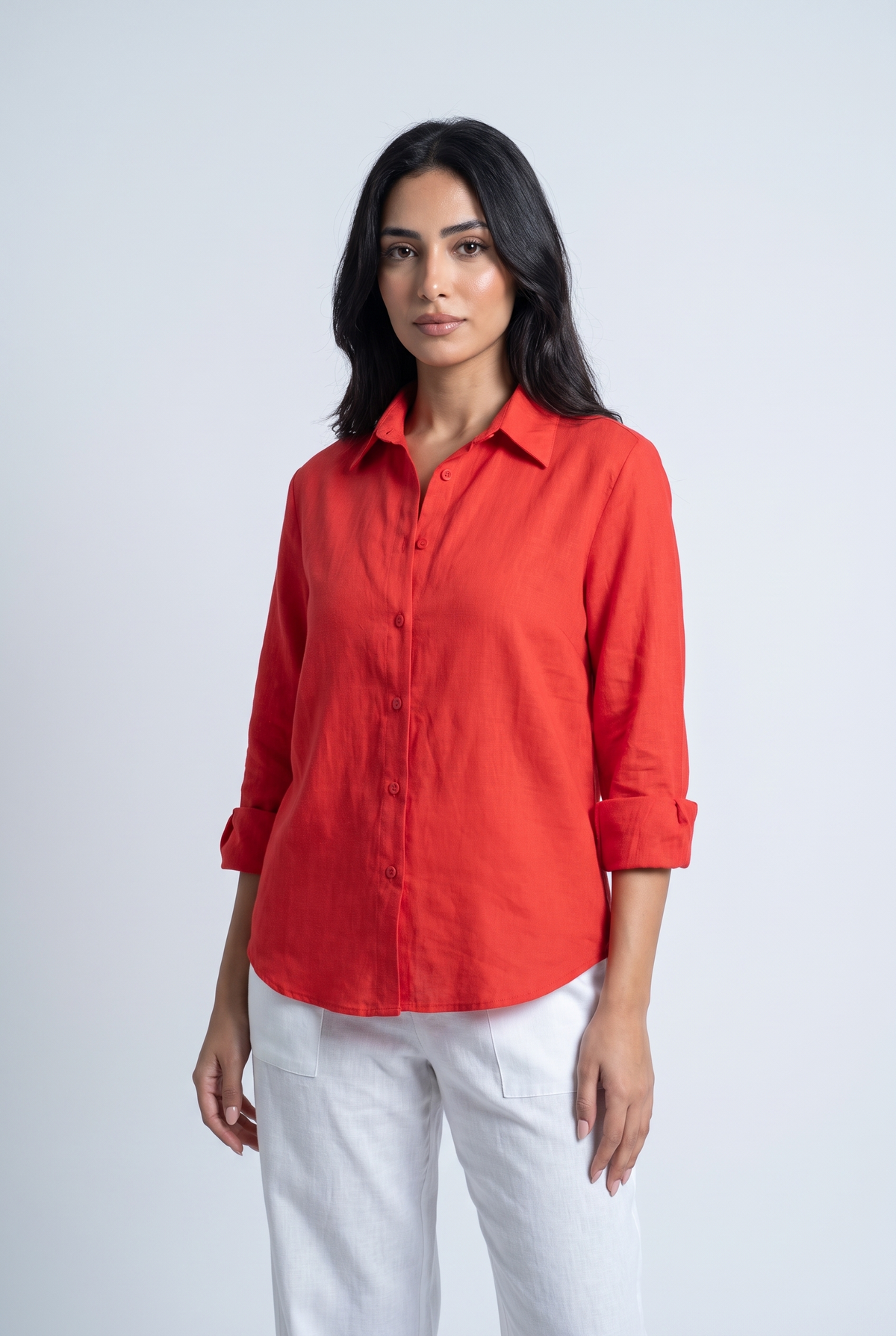 Women Linen Blend Shirt -Loose Fit