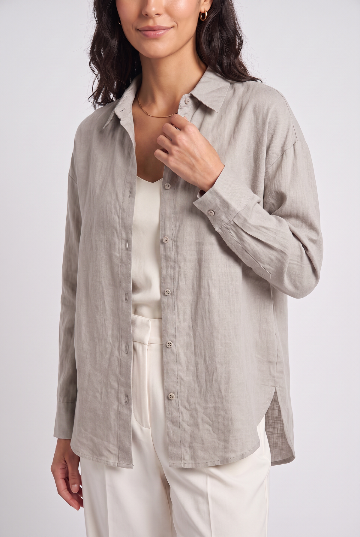 Women Linen Blend Shirt -Loose Fit