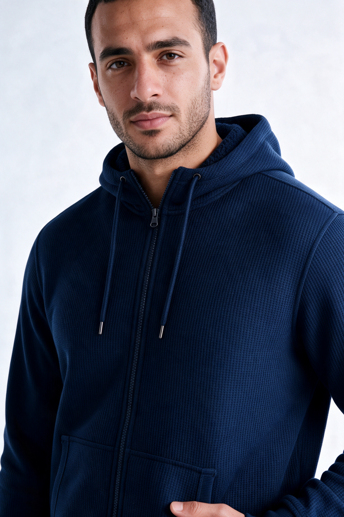 Men's Sherpa-Lined Waffle Knit Zip Hoodie Jacket