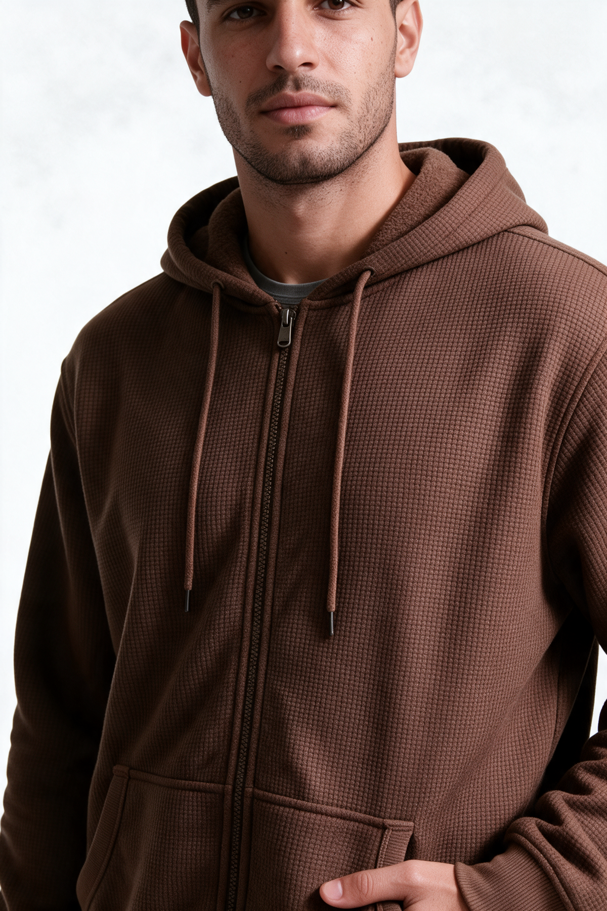 Men's Sherpa-Lined Waffle Knit Zip Hoodie Jacket