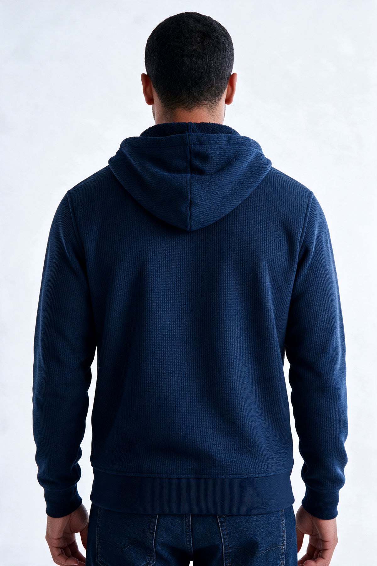 Men's Sherpa-Lined Waffle Knit Zip Hoodie Jacket
