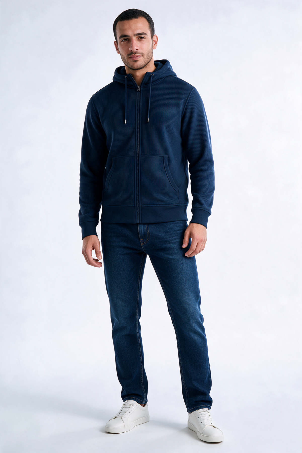 Men's Sherpa-Lined Waffle Knit Zip Hoodie Jacket