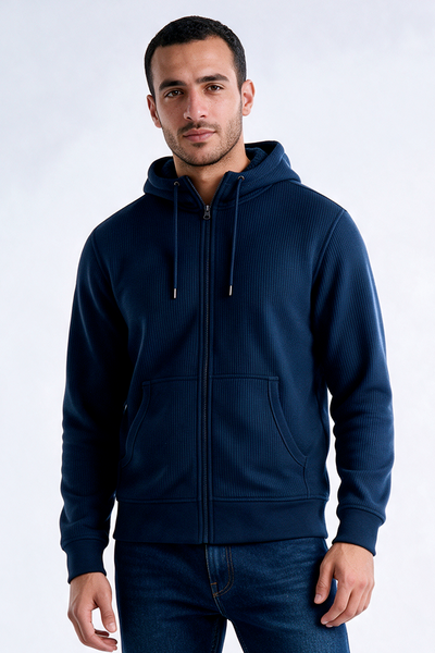 Sherpa-Lined Waffle Knit Zip Hoodie Jacket