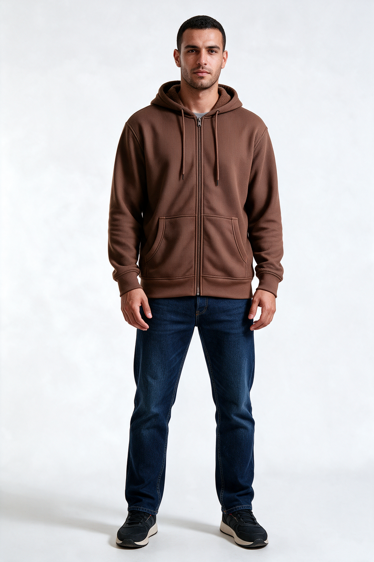 Men's Sherpa-Lined Waffle Knit Zip Hoodie Jacket